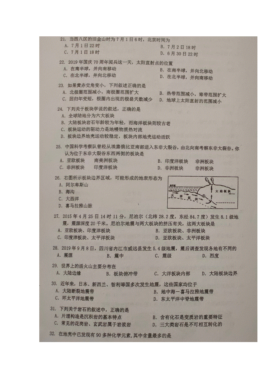 上海市金山中学2019-2020学年高一上学期期中考试地理试题 扫描版含答案.doc_第3页