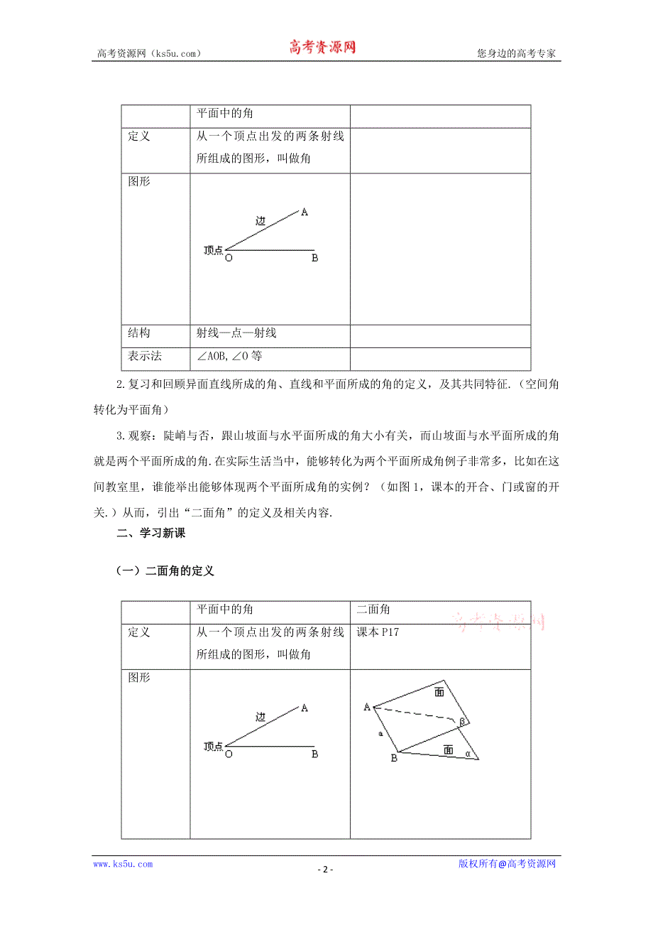 14.4《空间平面与平面的位置关系》教案（1）（沪教版高三上）.doc_第2页