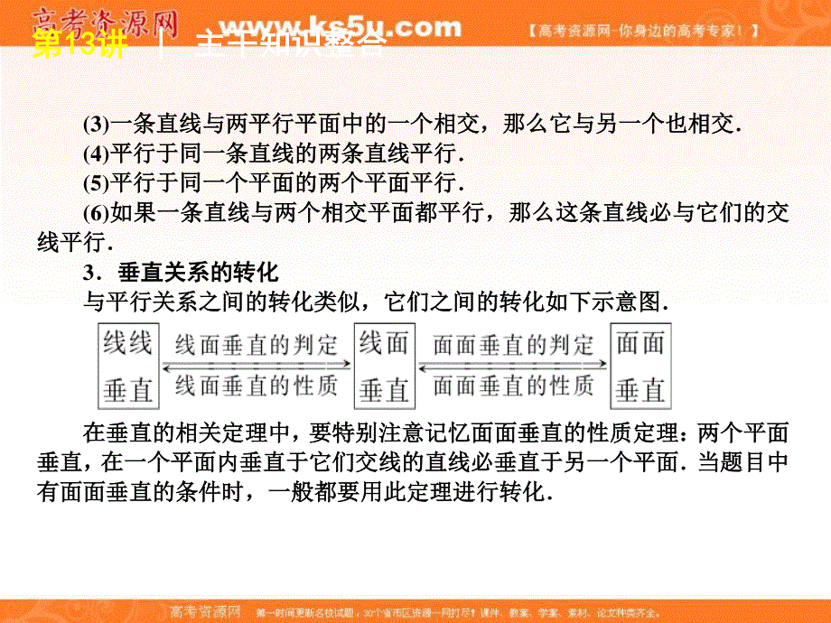 2012届高考数学二轮复习精品课件（课标版）专题4 第13讲点、直线、平面之间的位置关系.ppt_第3页