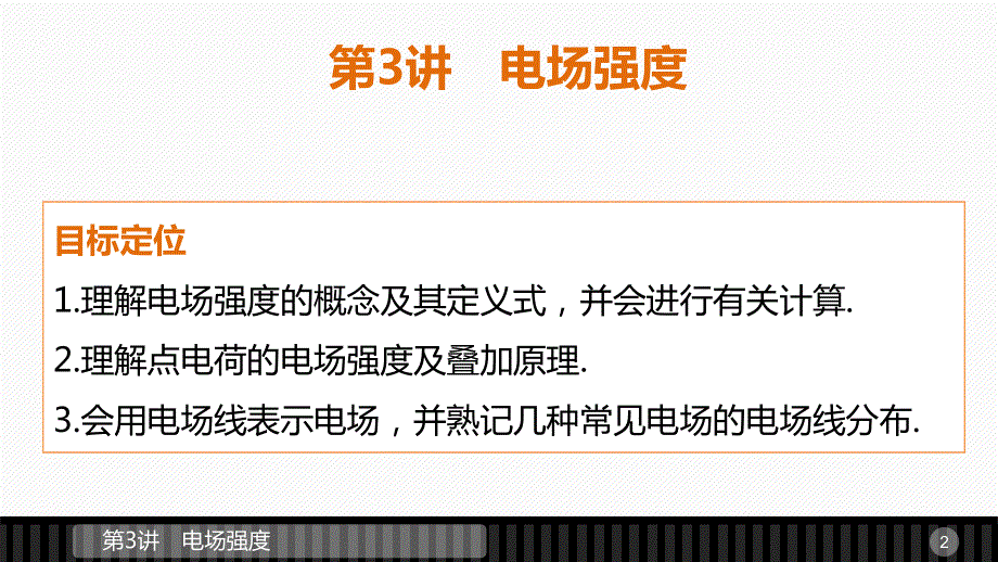 2015-2016学年高二物理人教版选修3-1 配套课件：第一章 第3讲 电场强度 .ppt_第2页