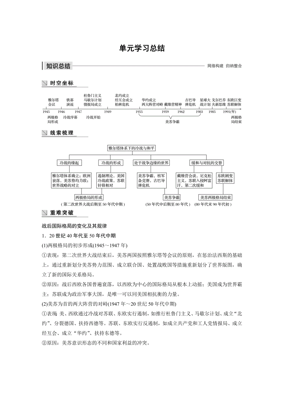 2019-2020学年新一线同步人教版历史选修三讲义：第四单元 单元学习总结 WORD版含答案.docx_第1页