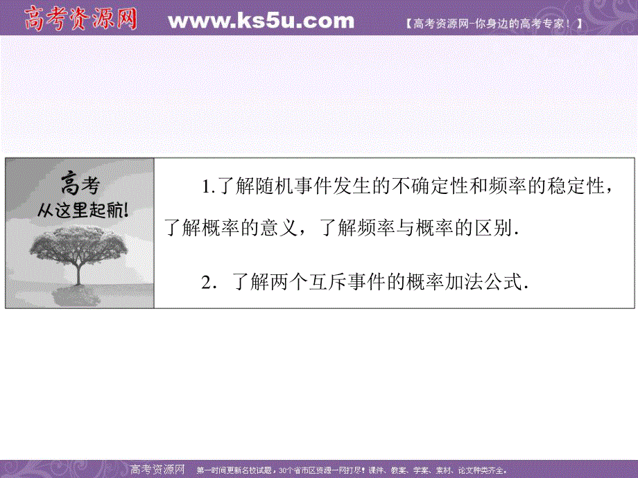 2012届高考数学理一轮复习精品课件（人教A版）：10.4 随机事件的概率.ppt_第2页