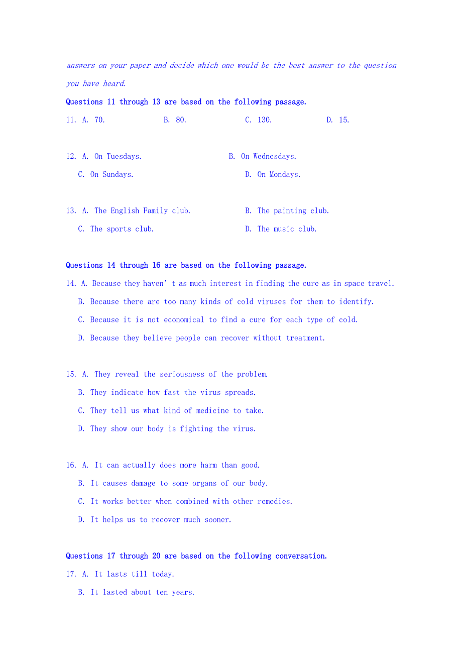 上海市金山区2018届高三下学期质量监控（二模）英语试题 WORD版缺答案.doc_第3页