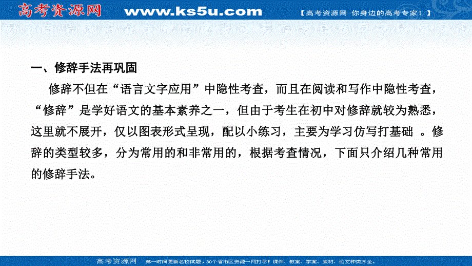 2021届新高考语文一轮总复习课件：语言文字运用 专题一 考点一 修辞手法 .ppt_第2页