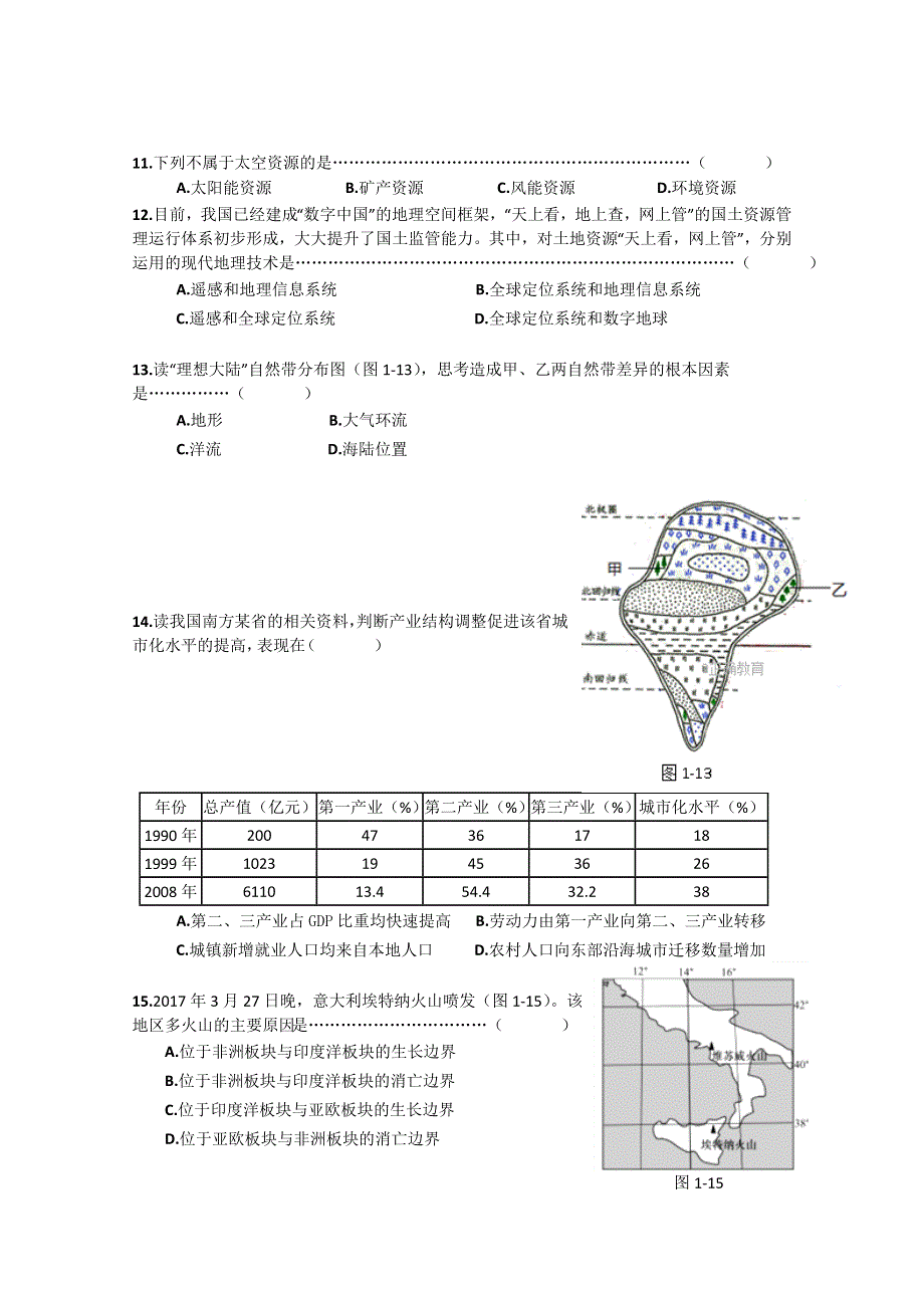 上海市金山区2018届高三下学期质量监控（二模）地理试卷 WORD版含答案.doc_第3页