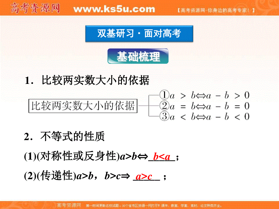 2012届高考数学（文）《优化方案》一轮复习课件：第6章第一节 不等关系与一元二次不等式（苏教版江苏专用.ppt_第3页