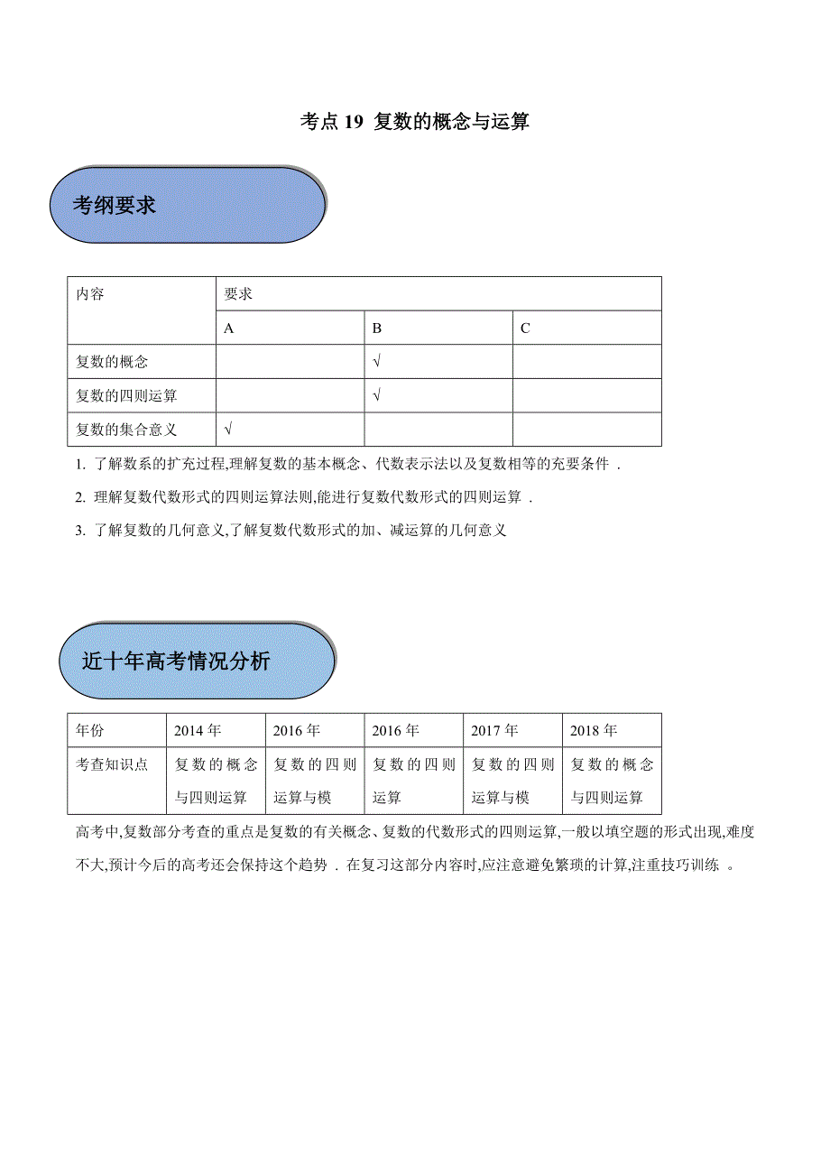 考点19 复数的概念与运算-2019年江苏高考数学五年真题与三年模拟试题考点分类解读 WORD版含解析.doc_第1页