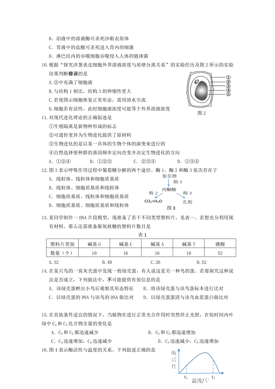 上海市长宁、金山、青浦区2017届高三4月教学质量检测（二模）生命科学试卷 WORD版含答案.doc_第2页