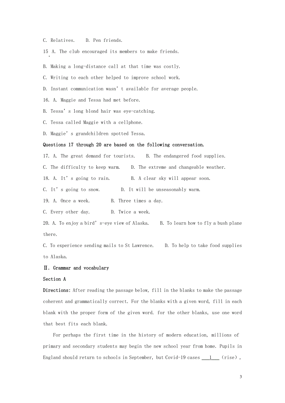 上海市长宁区2021届高三英语上学期质量调研试题（含解析）.doc_第3页