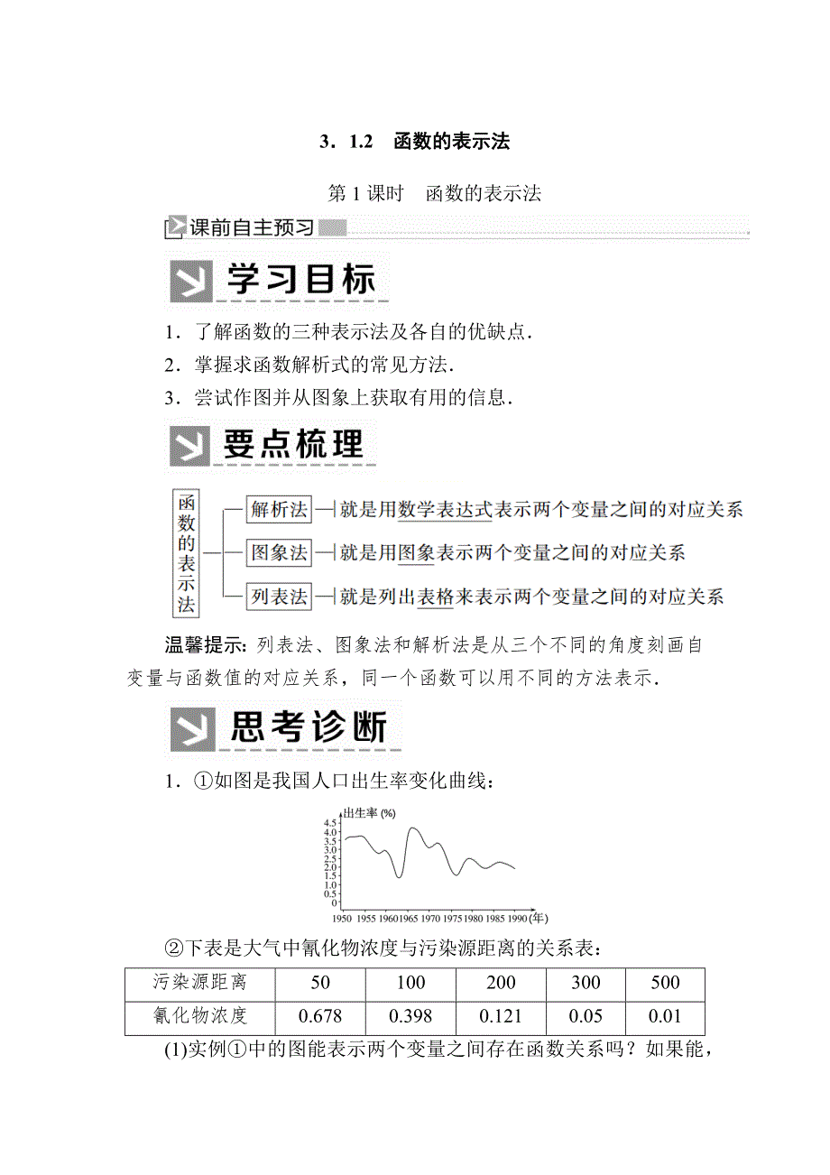 2019-2020学年新教材人教A版数学必修第一册讲义：3-1-2-1第1课时　函数的表示法 WORD版含答案.docx_第1页