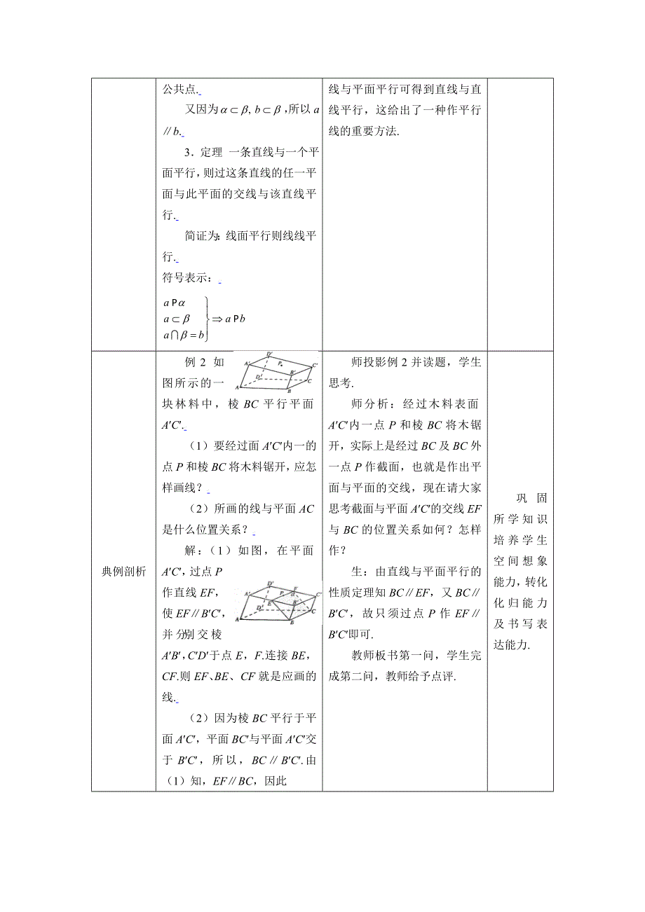 [教案精品]新课标高中数学人教A版必修二全册教案2.2.2直线与平面平行的性质.doc_第2页