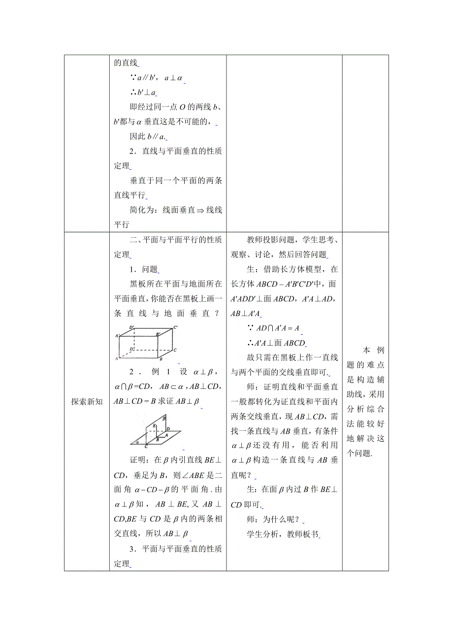 [教案精品]新课标高中数学人教A版必修二全册教案2.3.3直线与平面垂直、平面与平面垂直的性质.doc_第2页