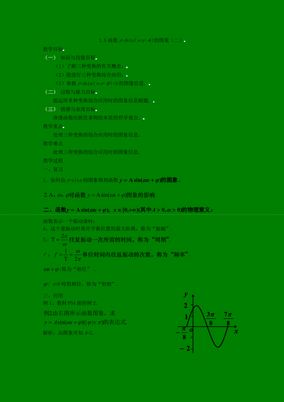 [教案精品]新课标高中数学人教A版必修四全册教案1.5函数Y=ASIN(ΩX+Φ)的图象（二）.doc_第1页