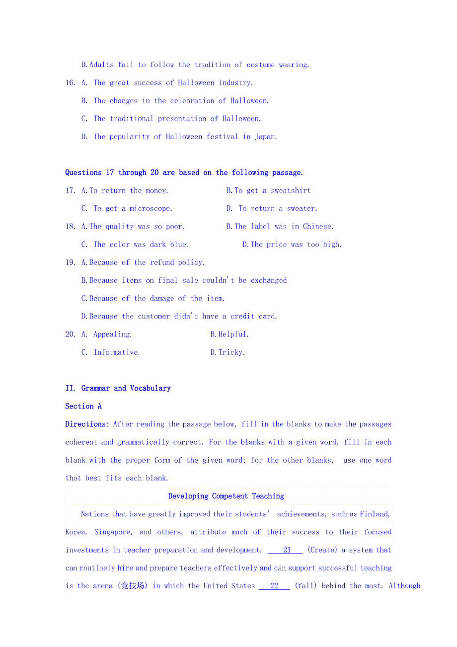 上海市长宁区、嘉定区2018届高三上学期质量调研（一模）英语试题 WORD版含答案.doc_第3页