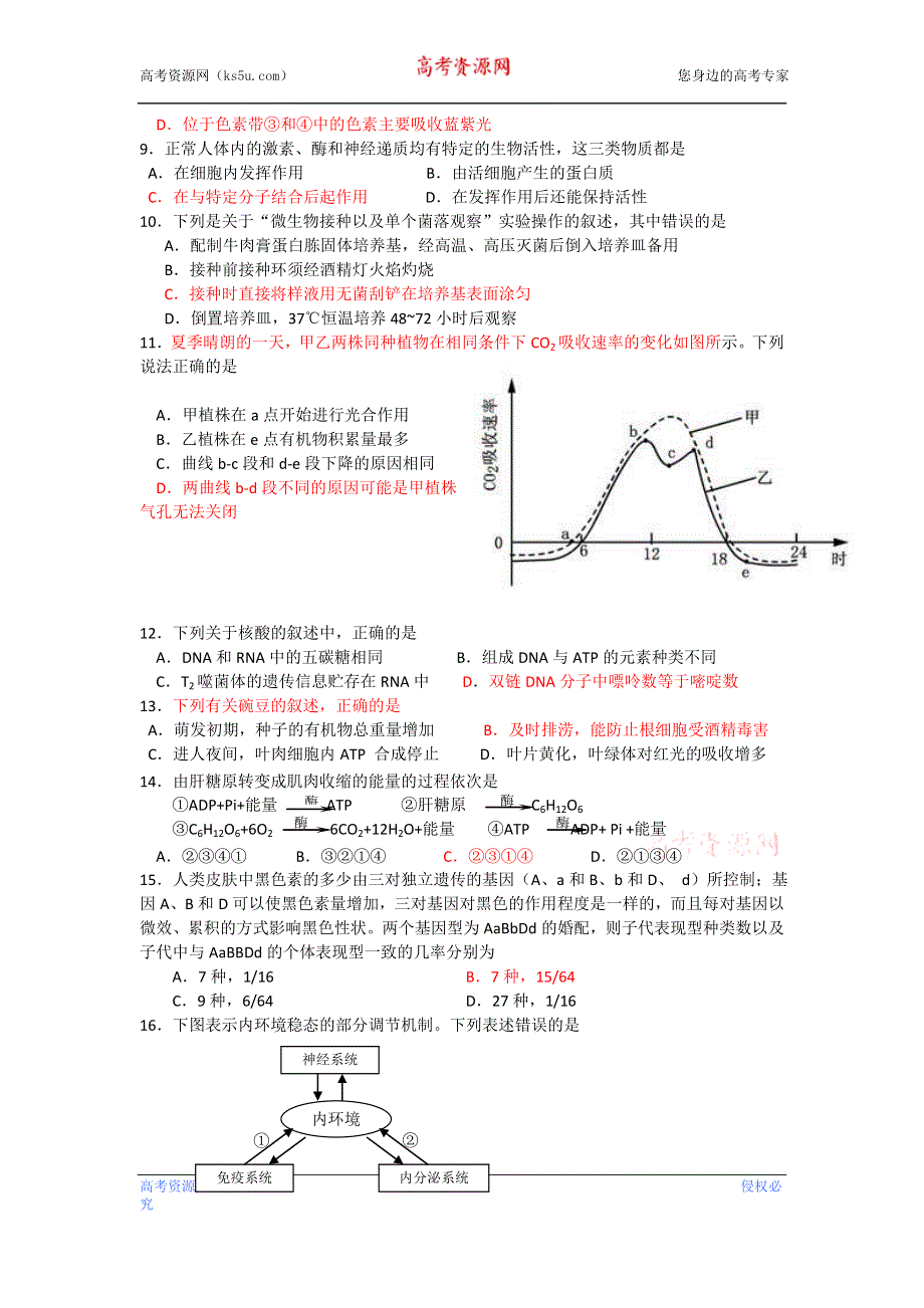 上海市闵行中学2013届高三上学期期中考试生物试题.doc_第2页