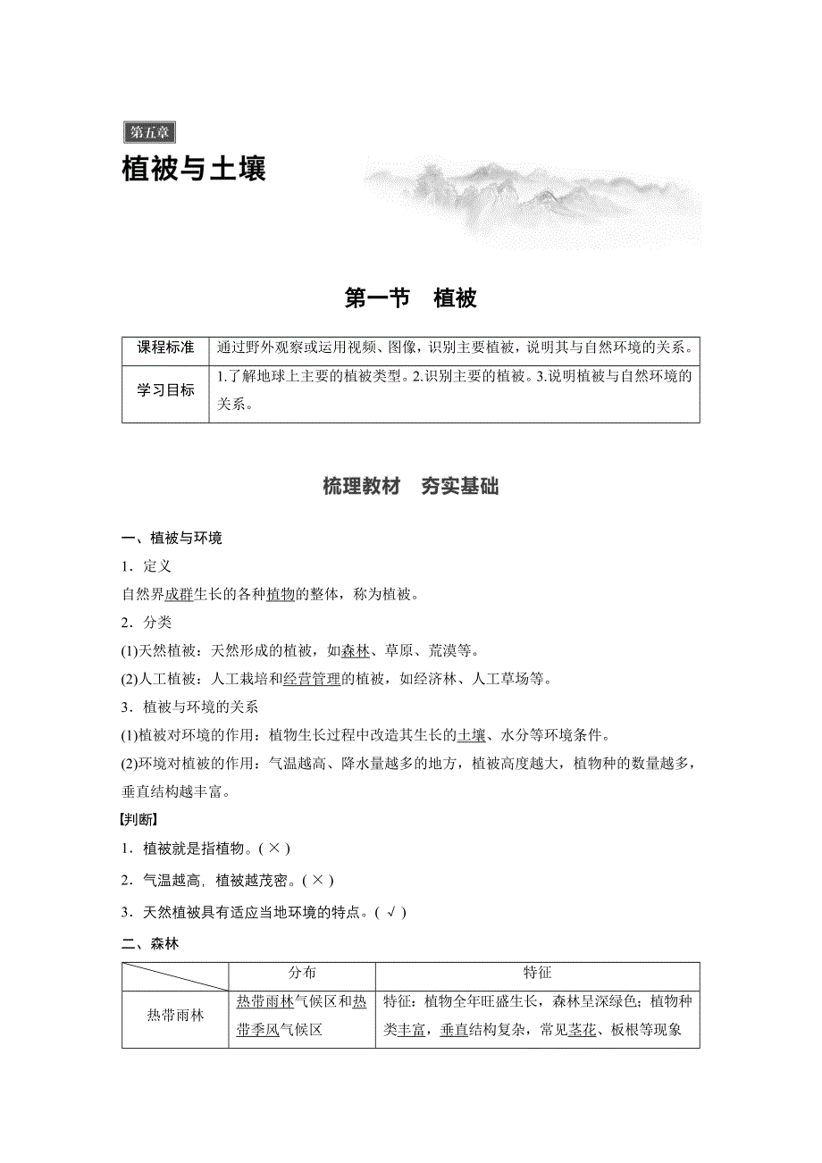 2019-2020学年新教材导学同步人教版（2019）地理必修第一册精练：第5章 植被与土壤 第一节 WORD版含解析.docx_第1页