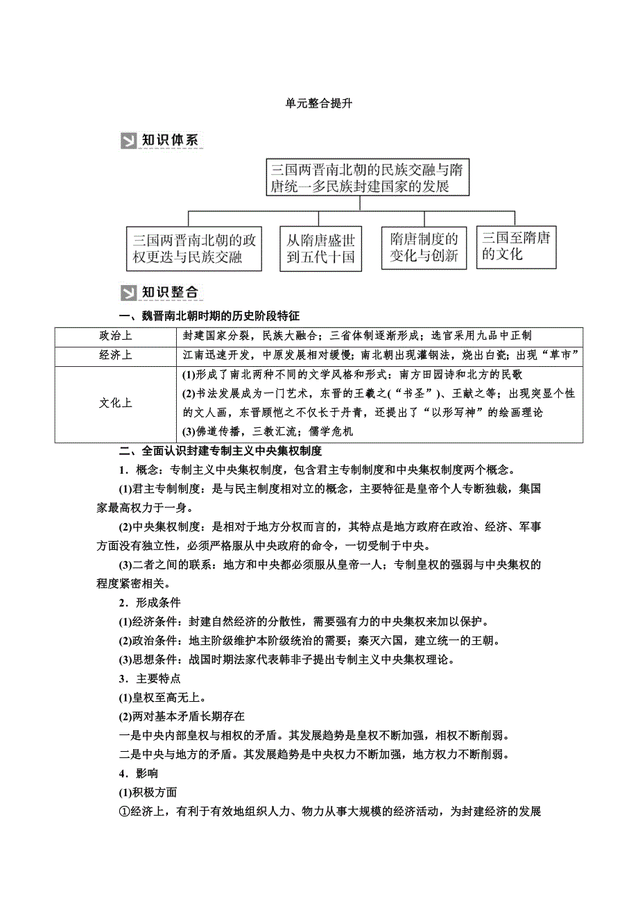 2019-2020学年新教材人教统编版高中历史必修中外历史纲要（上册）教师用书：单元整合提升2　三国两晋南北朝的民族交融与隋唐统一多民族封建国家的发展 WORD版含答案.docx_第1页