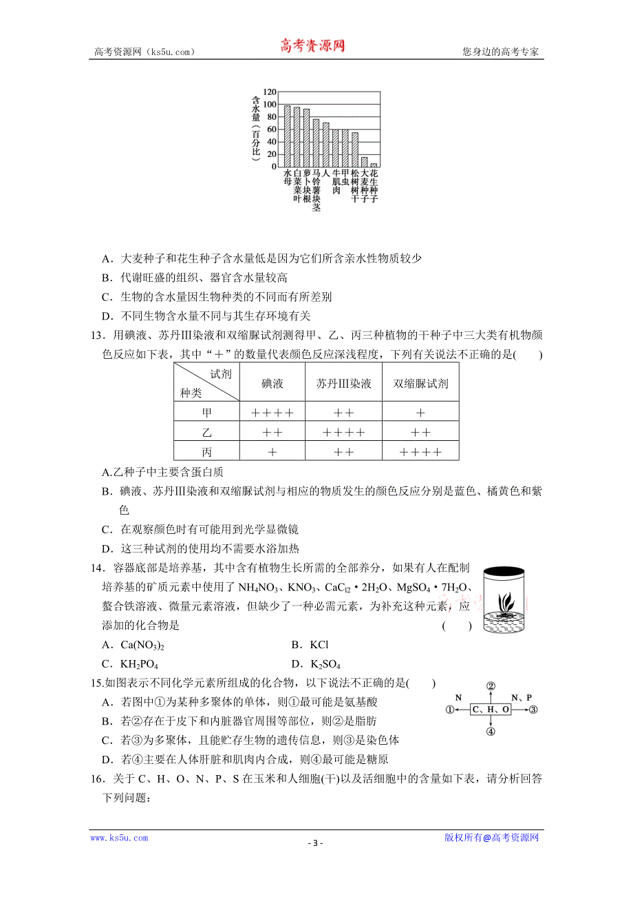 [整理]【步步高】人教版2012高三生物一轮复习课时训练第一单元第2课时.doc_第3页