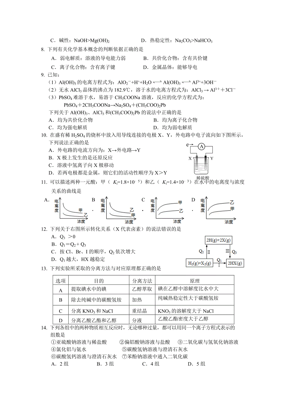 上海市闸北区2016届高三上学期练习化学试卷 WORD版含答案.doc_第2页