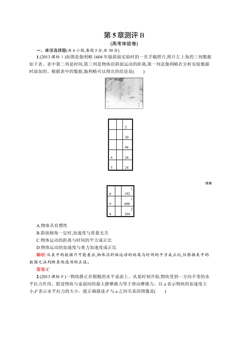 2016-2017学年高一物理沪科版必修1练习：第5章 研究力和运动的关系 测评B WORD版含解析.docx_第1页