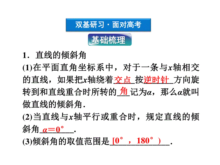 2012届高考数学（理）一轮复习课件：第8章第一节 直线的方程（苏教版江苏专用.ppt_第3页