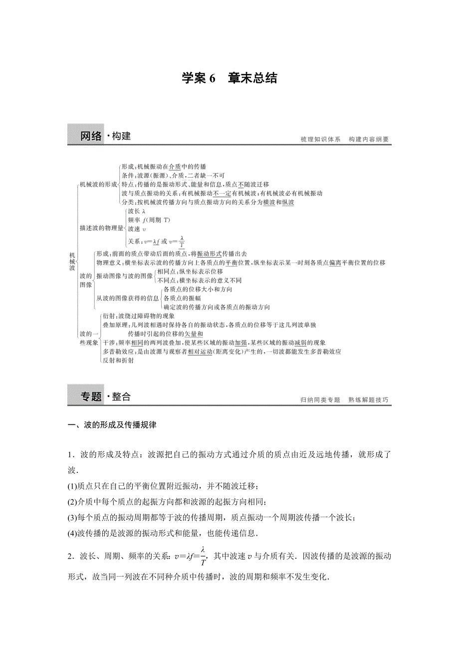 2015-2016学年高二物理教科版选修3-4学案：第二章 机械波 章末总结 WORD版含解析.docx_第1页