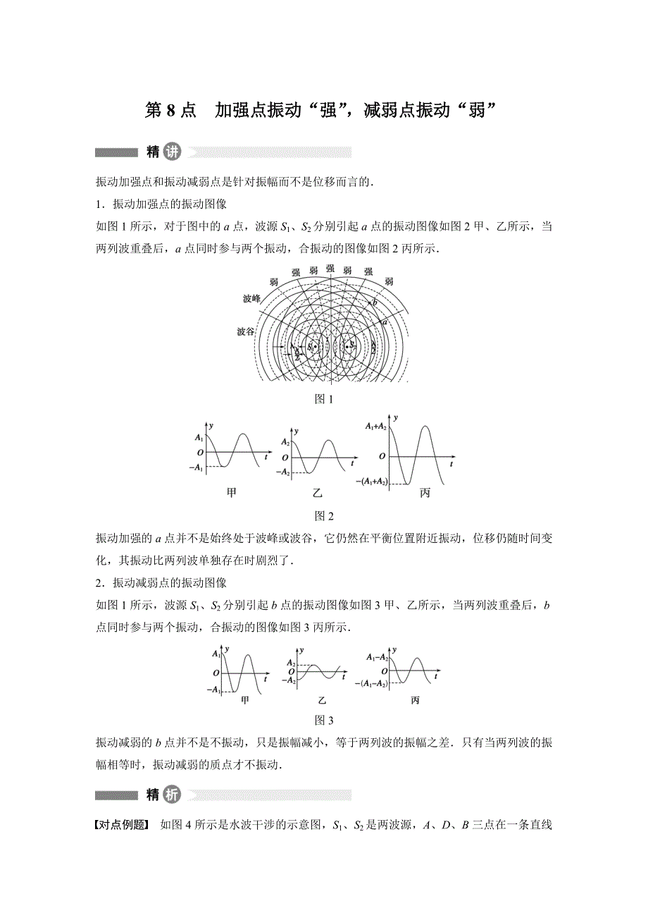 2015-2016学年高二物理教科版选修3-4模块要点回眸：第8点 加强点振动“强”减弱点振动“弱” WORD版含解析.docx_第1页