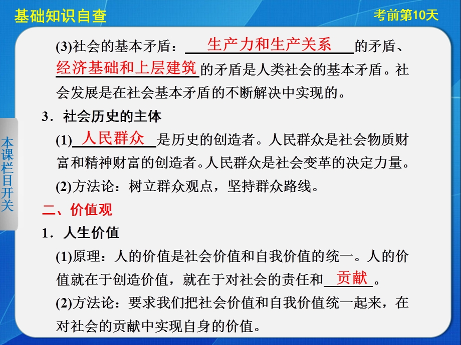 2013届高考政治大二轮复习及增分策略 热点&题型&回扣 课件考前第1天.ppt_第2页