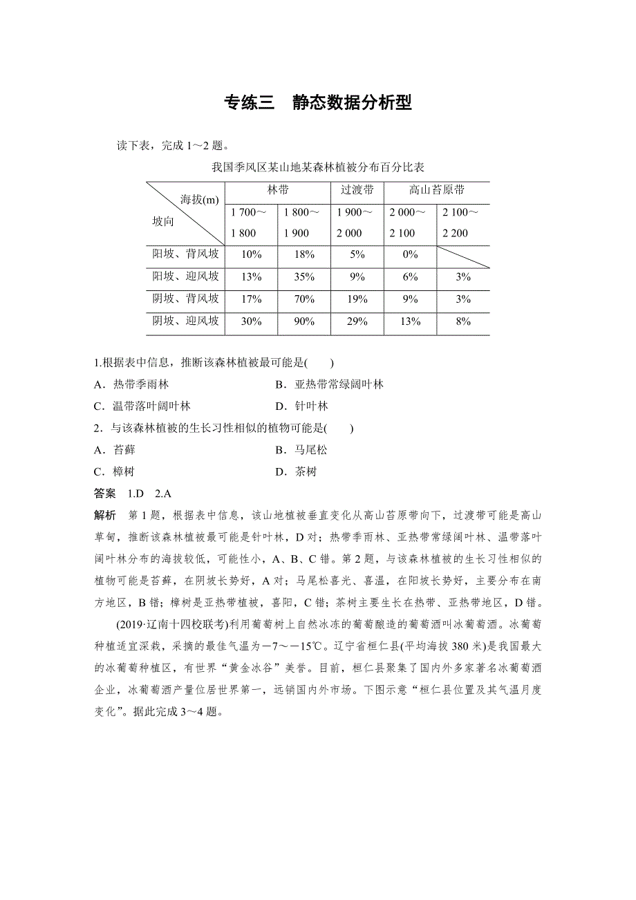 2020高考地理全国版大二轮练习：高考选择题专练三　静态数据分析型 WORD版含解析.docx_第1页