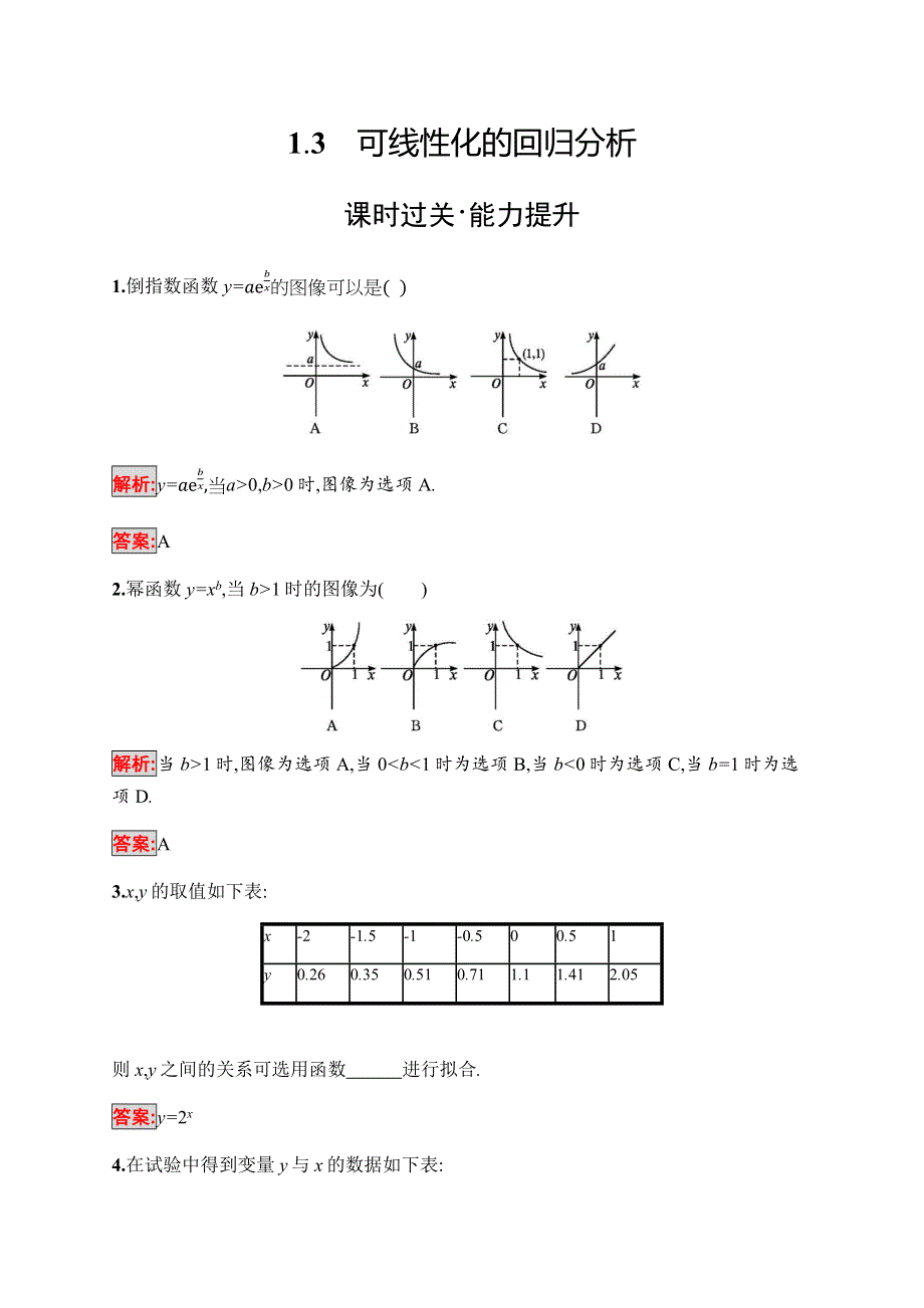 2019-2020学年新培优北师大版同步数学选修2-3练习：第3章 1-3　可线性化的回归分析 WORD版含解析.docx_第1页