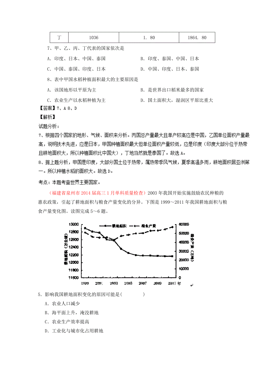 专题08 农业（第01期）-2014年高考总复习地理选择题百题精练 WORD版含解析.doc_第2页