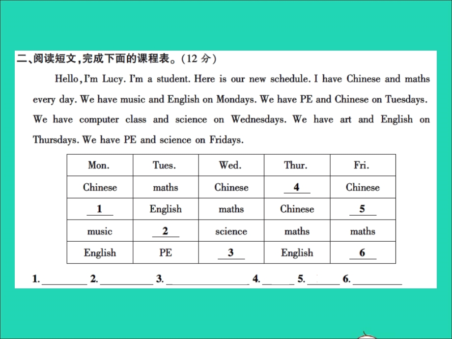 2022五年级英语上册 专项卷(四)阅读与写作习题课件 人教PEP.ppt_第3页