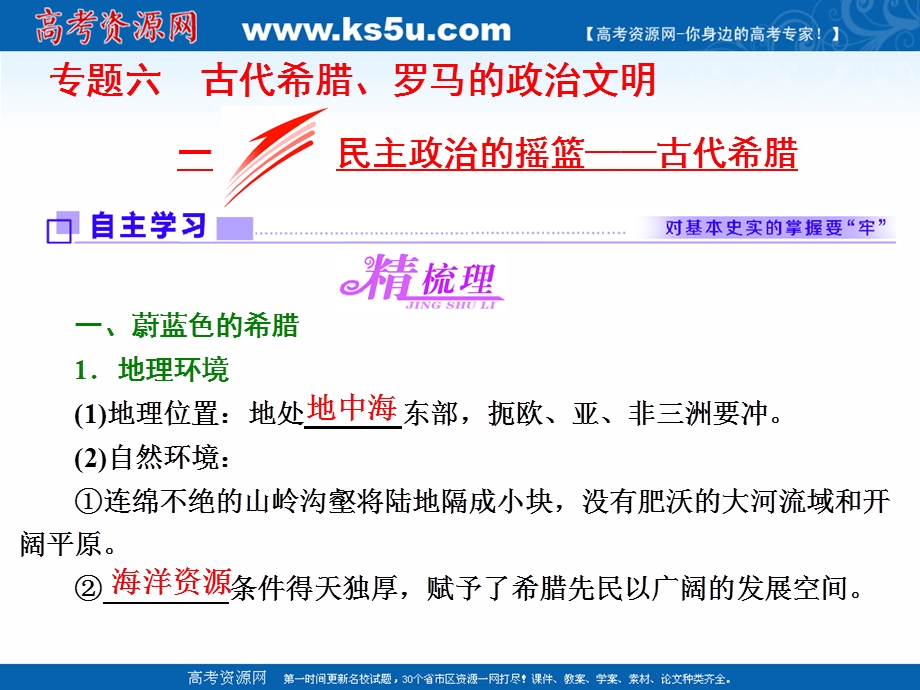 2021-2022学年高一人民版历史必修1课件：专题六 一 民主政治的摇篮——古代希腊 .ppt_第1页