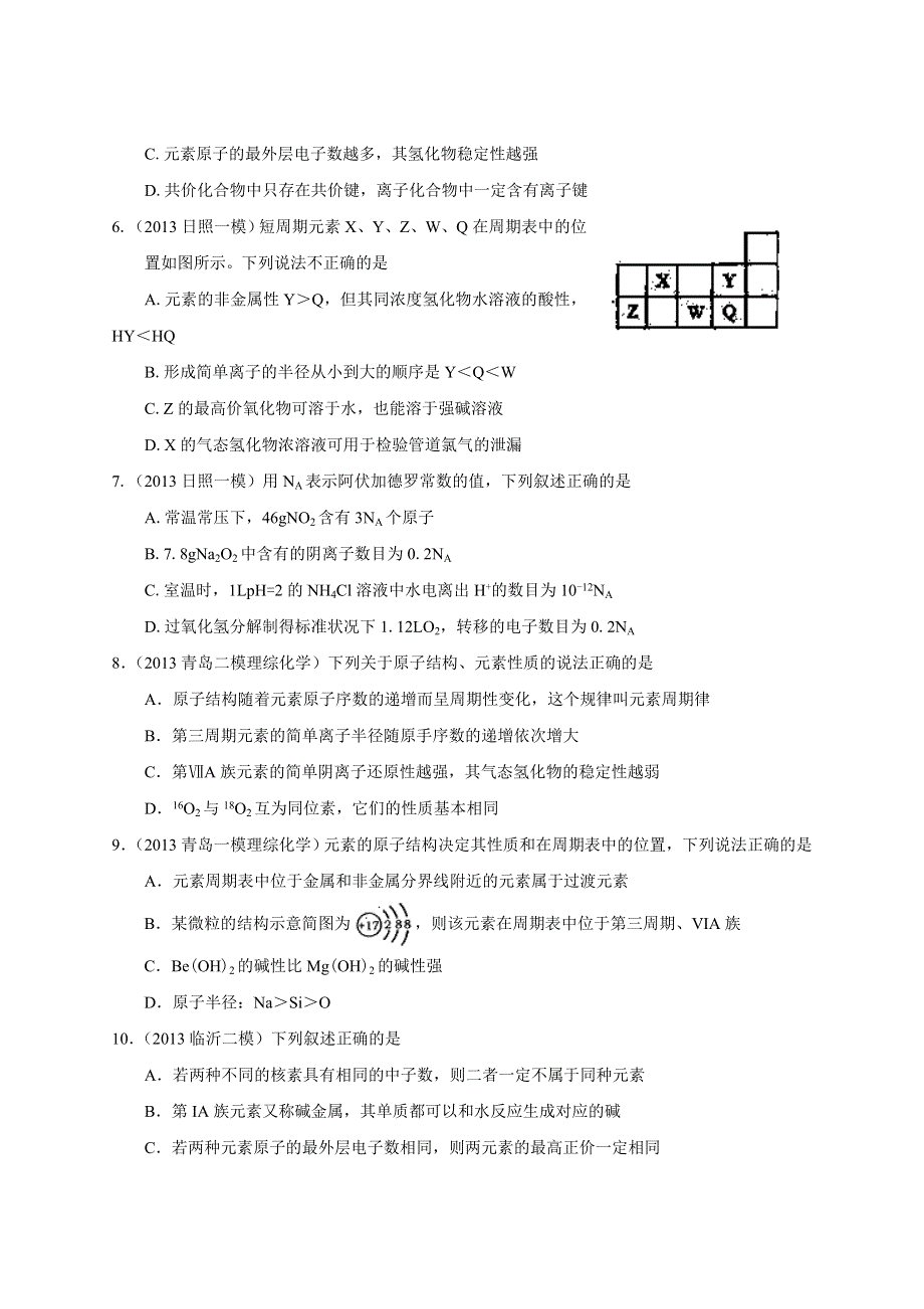 专题09 物质结构（原子、分子、晶体结构元素周期表、元素周期律）（第02期 山东版） WORD版无答案.doc_第2页