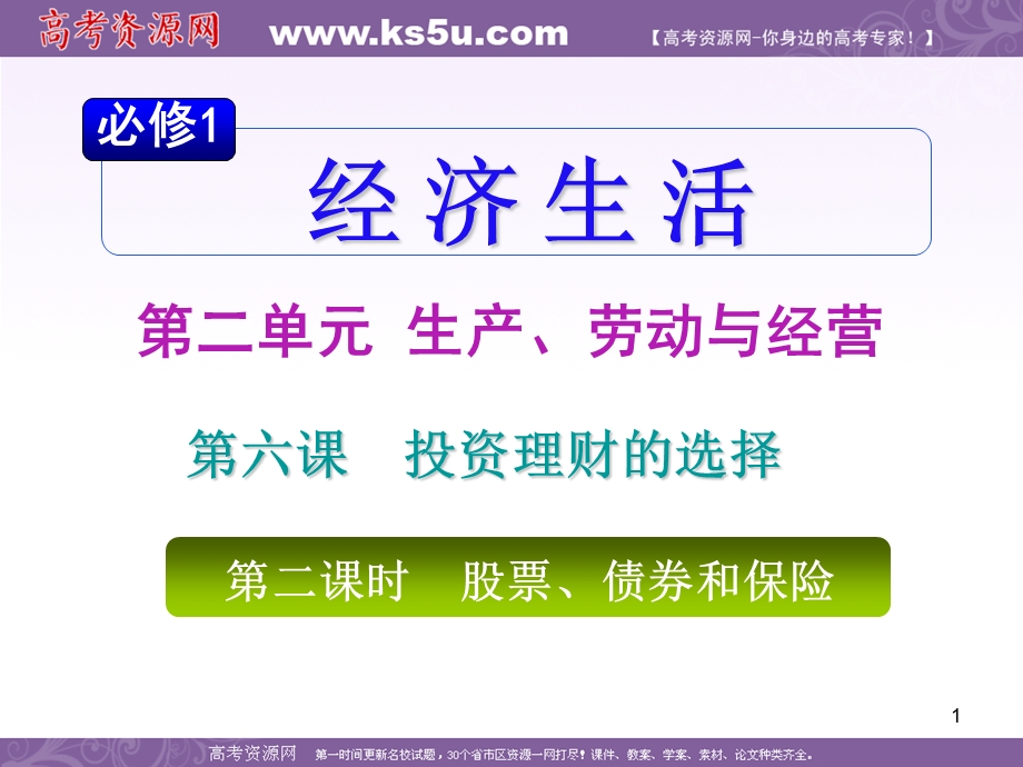 2012届高考复习政治课件（人教山西用）必修1第2单元第6课第2课时 股票、债券和保险.ppt_第1页