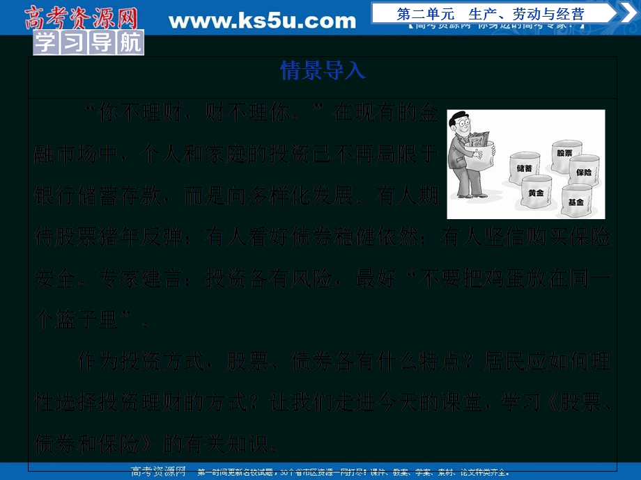 2019-2020学年政治人教版必修1（浙江专用）课件：第六课第二框　股票、债券和保险 .ppt_第2页