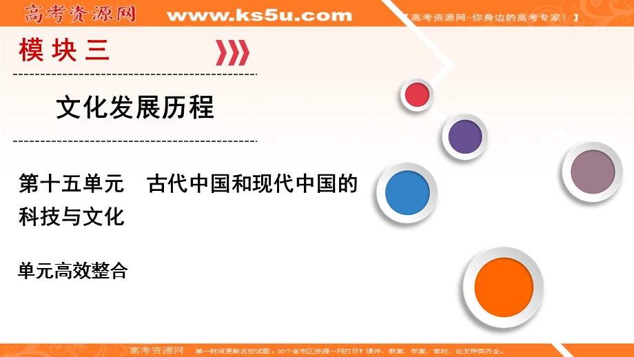 2020年高考历史总复习精讲练课件：第十五单元 古代中国和现代中国的科技与文化 单元高效整合15 .ppt_第1页