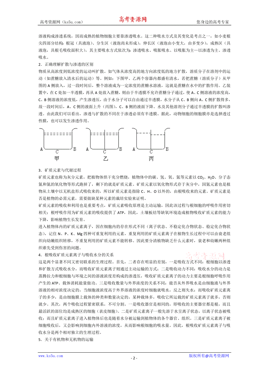 [旧人教]2012届高三生物二轮复习3 植物的水分代谢与矿质营养.doc_第2页