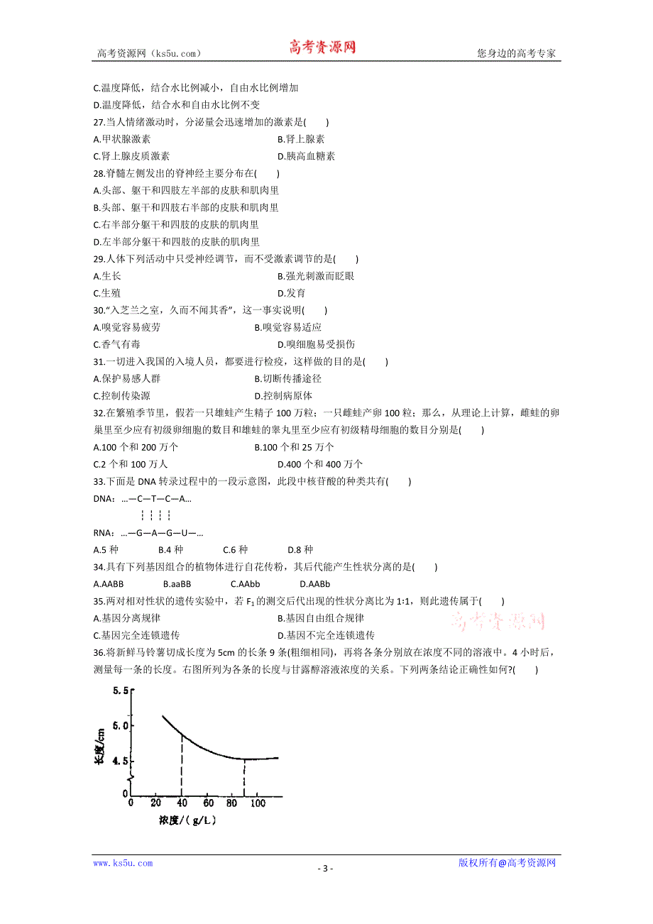 [旧人教]2012届高三生物二轮复习0 生物学科综合能力训练（五）.doc_第3页