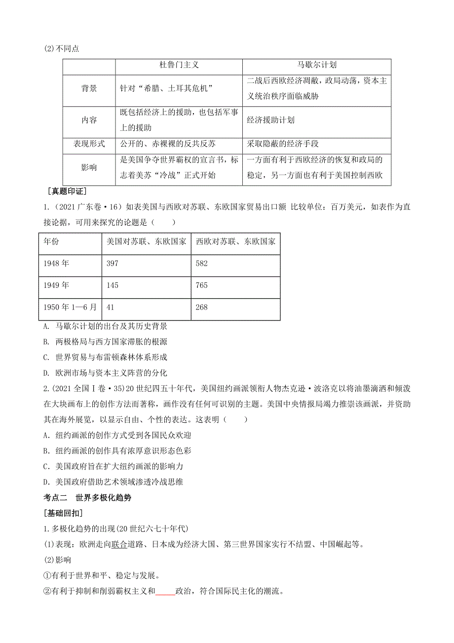专题十二当今世界政治、经济格局的演变（原卷版）-2022高考历史高频考点突破 WORD版.doc_第2页