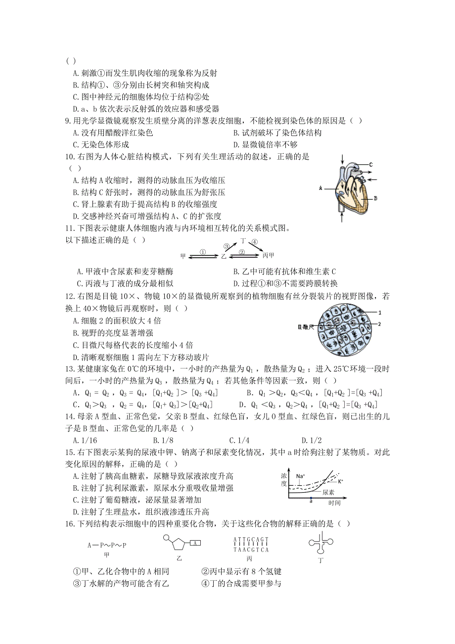 上海市静安区2015届高三上学期期末教学质量检测（一模）生物试题 WORD版含答案.doc_第2页