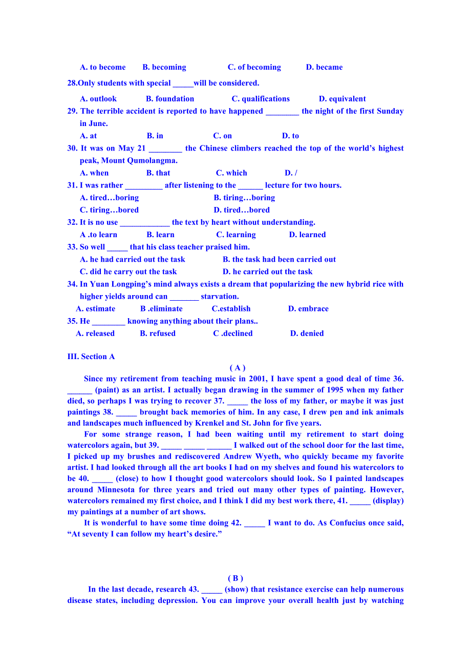 上海理工大学附属中学2014-2015学年高二下学期5月月考英语试题.doc_第3页