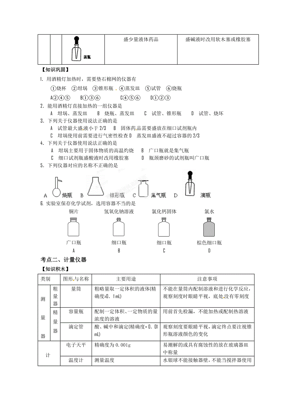 上海理工大学附属中学高三化学专题复习：专题一 常用仪器.doc_第2页