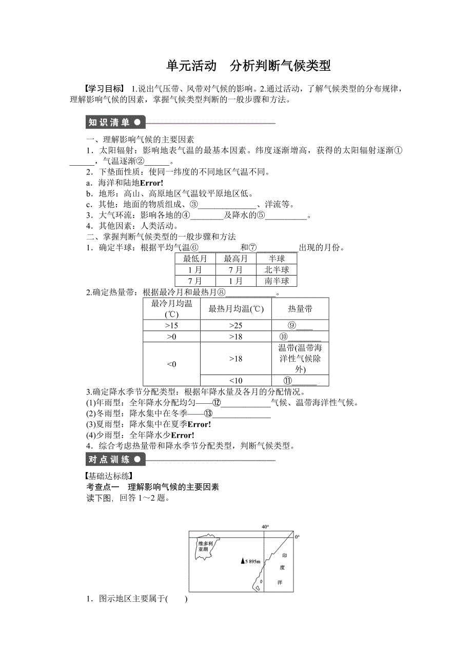 2016-2017学年高中地理（鲁教版必修一）课时作业：第二单元 单元活动 WORD版含答案.docx_第1页