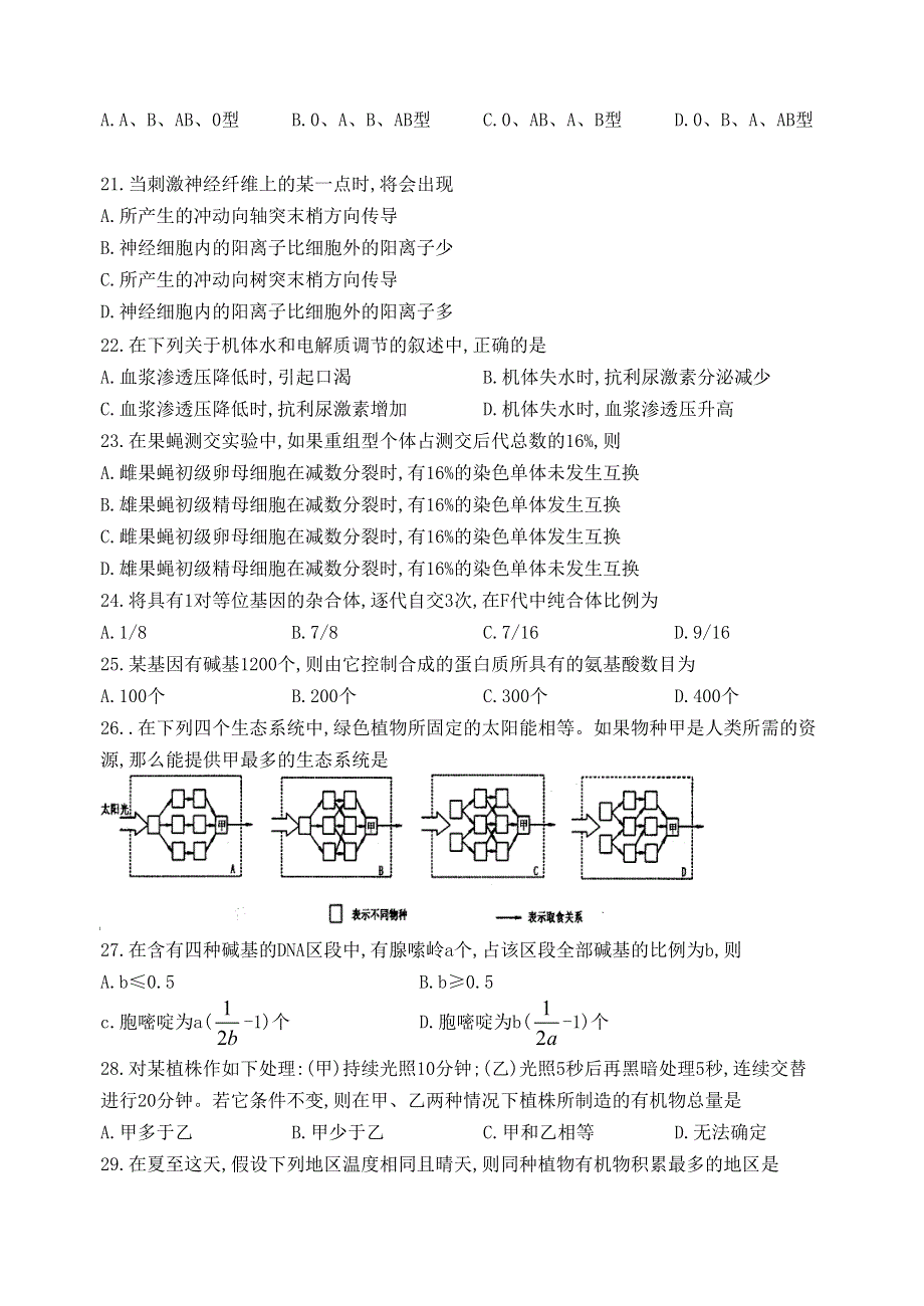 1998年普通高等学校招生全国统一考试（上海）生物试题.doc_第3页