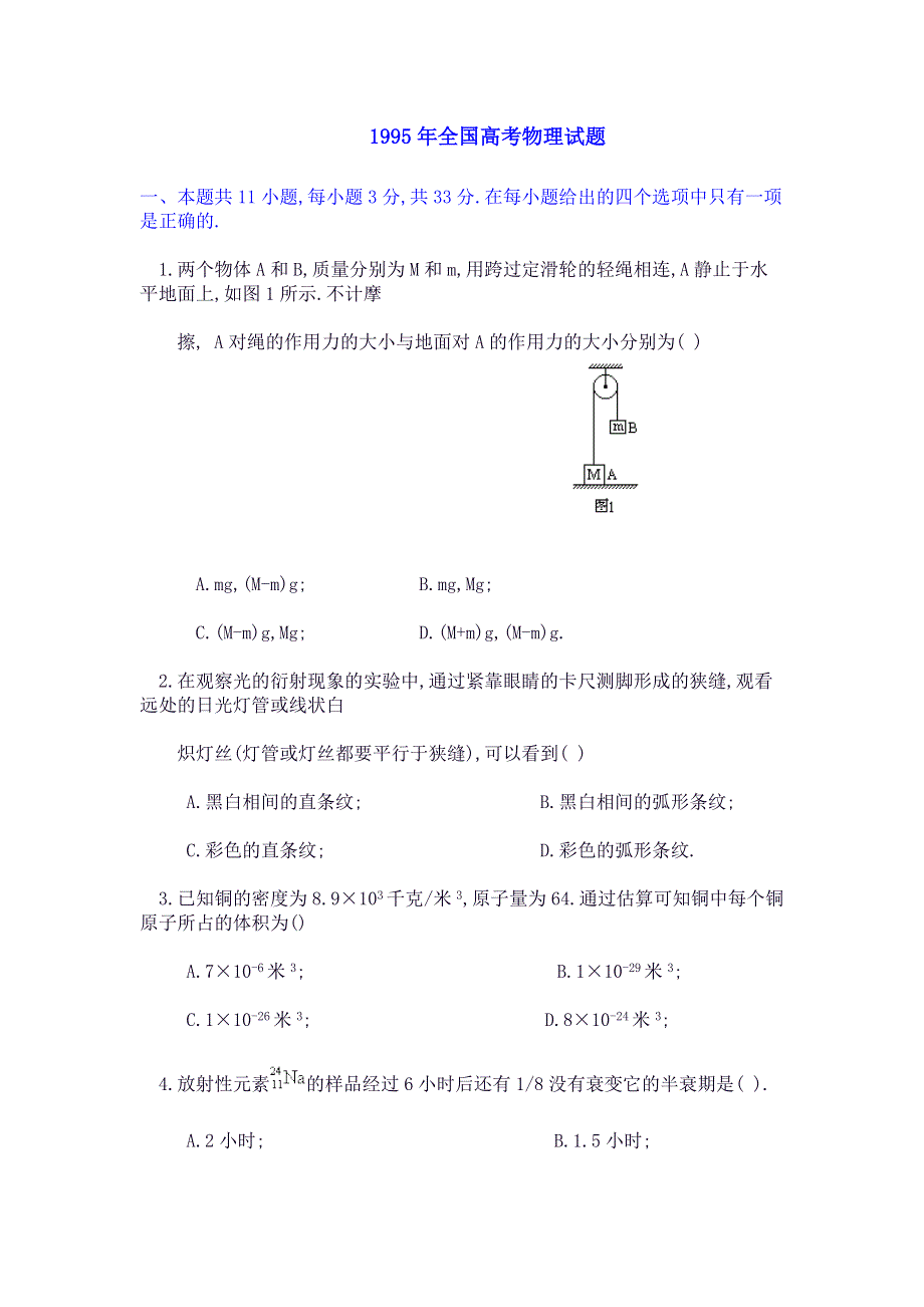 1995年物理高考试题.doc_第1页