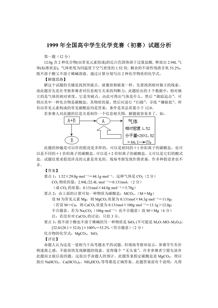 1999年全国高中学生化学竞赛（初赛）试题分析.doc_第1页