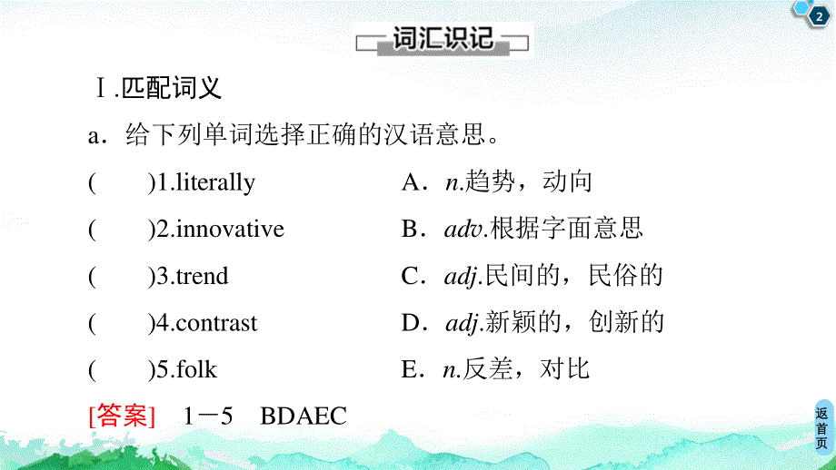 2020-2021学年外研版（2019）高中英语 选择性必修第一册课件： UNIT 4　MEETING THE MUSE 预习新知早知道 .ppt_第2页