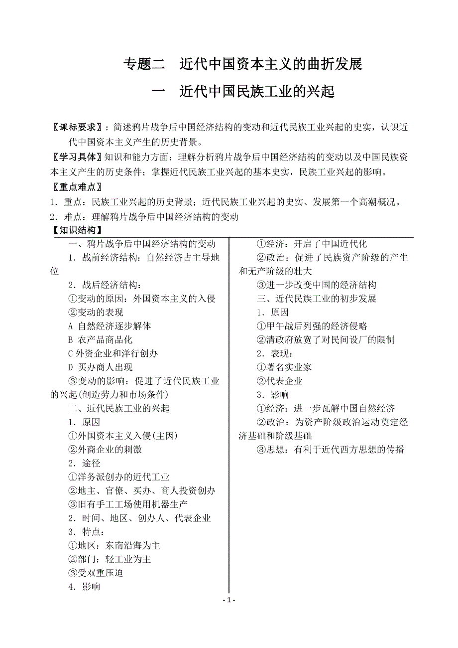 2.1 近代中国民族工业的兴起 教案2（人民版必修2）.doc_第1页