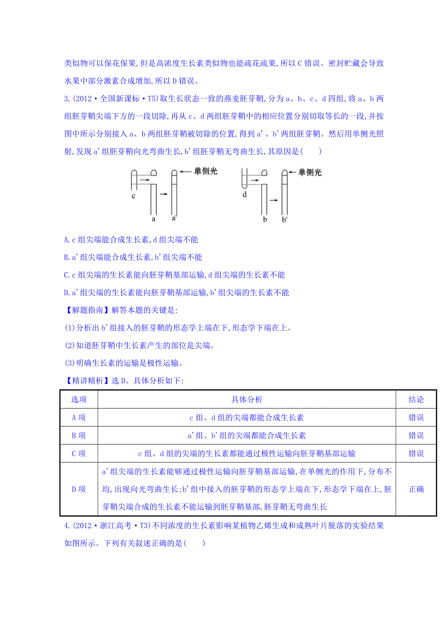 世纪金榜2017版高考生物一轮总复习 2012年高考分类题库 新课标版 考点15 植物的生命活动调节.doc_第2页